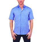 Galileo Broken Line Short Sleeve Dress Shirt // Blue (M)