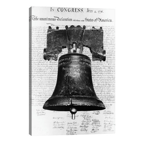 1940s Liberty Bell Superimposed Over Copy Of Declaration Of Independence // Vintage Images (26"W x 40"H x 1.5"D)