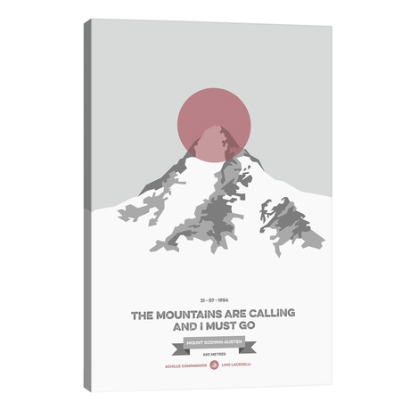 Mountains Illustrated K2 (Coral Circle) // Joe Mania (26"W x 40"H x 1.5"D)