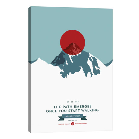 Mountains Illustrated Mount Everest (Red Circle) // Joe Mania (26"W x 40"H x 1.5"D)