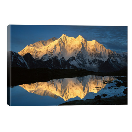 Mt Makalu And Mt Chomolonzo Bathed In Dawn Light, Reflected In Small Lake, Khama Valley, Tibet // Colin Monteath