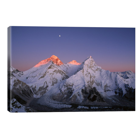 Moon Over Summit Of Mount Everest, Lhotse, And Nuptse As Seen From Mount Pumori, Sagarmatha National Park, Nepal // Grant Dixon
