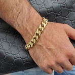 Cuban Link + Stone Bracelet // 14mm // Gold Plated (7.5"L)