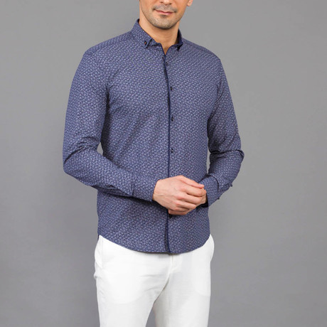 Chad Button-Up Shirt // Dark Blue + Gray (S)