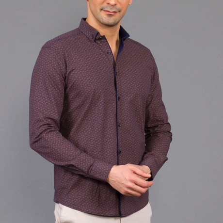 Barney Button-Up Shirt // Dark Blue + Wine (S)