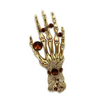 Bejeweled Skeleton Hand Jumbo Lapel Pin // Yellow