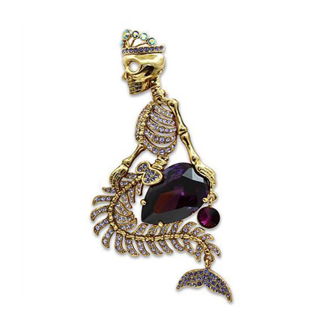 Skeleton Mer-man Amethyst Stone Jumbo Lapel Pin // Yellow