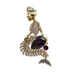 Skeleton Mer-man Amethyst Stone Jumbo Lapel Pin // Yellow