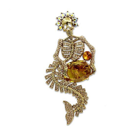 Skeleton Mer-man Topaz Stone Jumbo Lapel Pin // Yellow