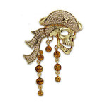 Bejeweled Pirate Skull Jumbo Lapel Pin // Yellow