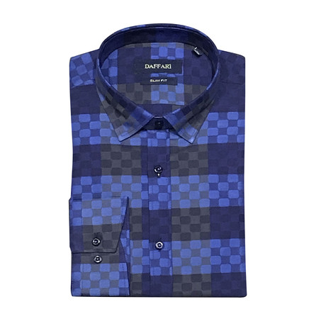 Davis Slim Fit Button Down Shirt // Navy Blue + Sax (S)