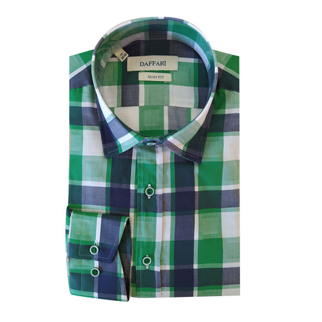 Rhian Slim Fit Button Down Shirt // Green + Dark Navy Blue (S)