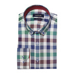 Justine Slim Fit Button Down Shirt // Green + Burgundy (XL)