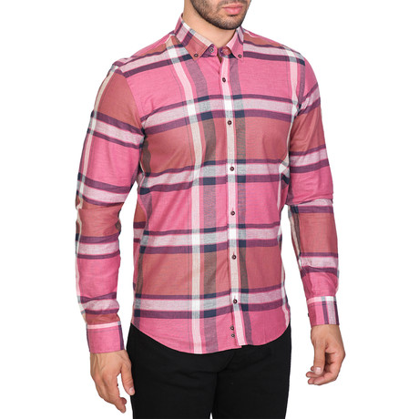 Orson Slim Fit Button Down Shirt // Orange + Pink (S)