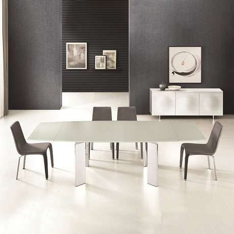 REAGAN // Motorized Dining Table // White Glass