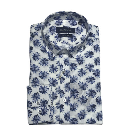 Andrew Slim Fit Button Down Shirt // White + Blue (S)