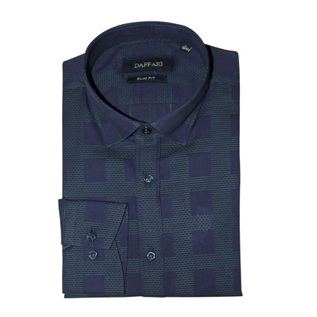 Dillion Slim Fit Button Down Shirt // Navy Blue + Green (S)
