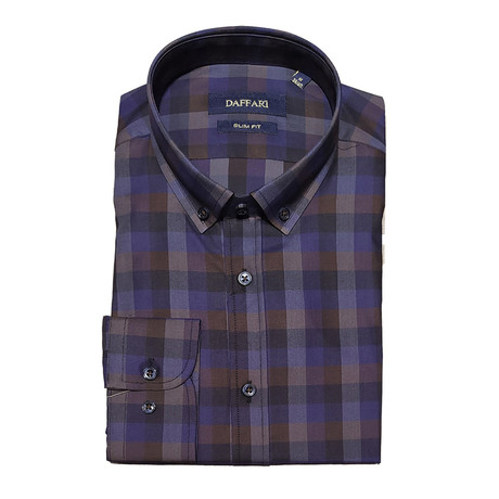 Taylor Slim Fit Button Down Shirt // Navy Blue + Brown (S)
