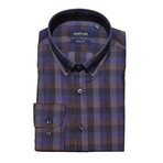 Taylor Slim Fit Button Down Shirt // Navy Blue + Brown (S)