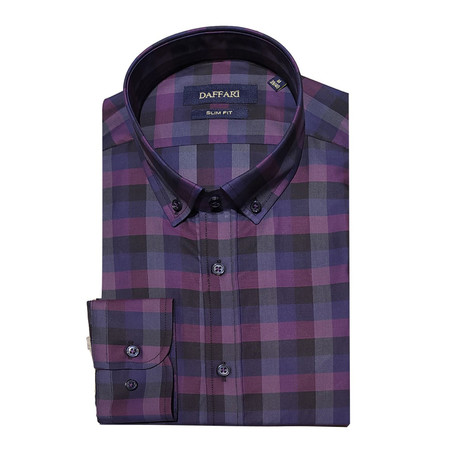 Konner Slim Fit Button Down Shirt // Pink + Navy Blue (S)