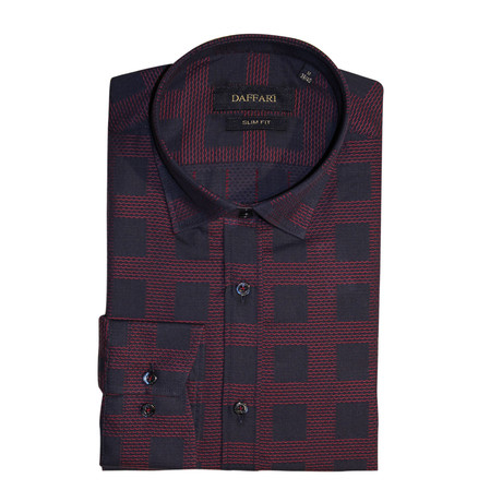 Charleston Slim Fit Button Down Shirt // Navy Blue + Burgundy (S)