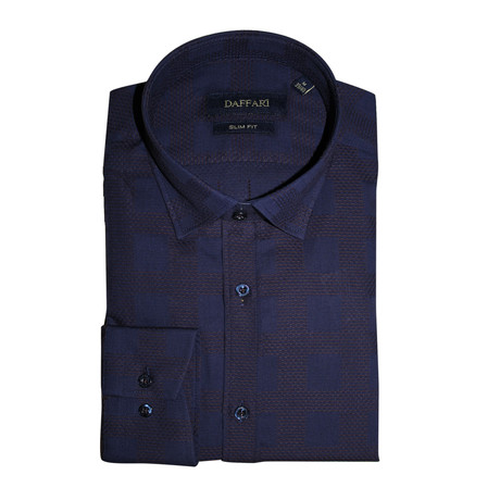 Ciaron Slim Fit Button Down Shirt // Navy Blue + Brown (S)