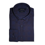 Ciaron Slim Fit Button Down Shirt // Navy Blue + Brown (S)