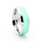 Silver Titanium Ring + Single Glow Inlay // Green (Size 5)