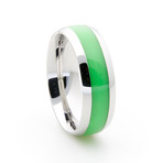 Silver Titanium Ring + Single Glow Inlay // Green (Size 5)