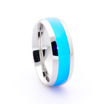 Silver Titanium Ring + Single Glow Inlay // Blue (Size 5)