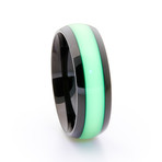 Black Titanium Ring + Single Glow Inlay // Green (Size 6)