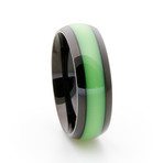 Black Titanium Ring + Single Glow Inlay // Green (Size 12)