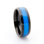 Black Titanium Ring + Single Glow Inlay // Blue (Size 9)