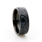 Black Titanium Ring + Weave Glow Inlay // Green (Size 5)