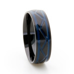 Black Titanium Ring + Weave Glow Inlay // Blue (Size 5)