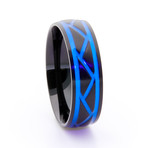 Black Titanium Ring + Weave Glow Inlay // Blue (Size 9)