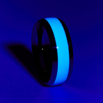 Silver Titanium Ring + Single Glow Inlay // Blue (Size 5)