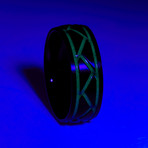 Black Titanium Ring + Weave Glow Inlay // Green (Size 6)