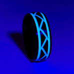 Black Titanium Ring + Weave Glow Inlay // White (Size 9)