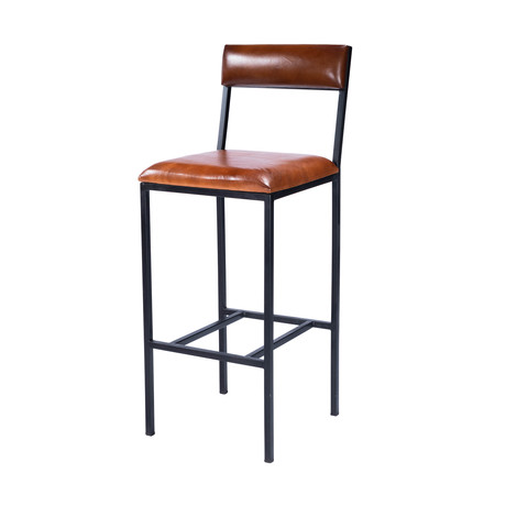 Penfield Leather and Metal Bar Stool