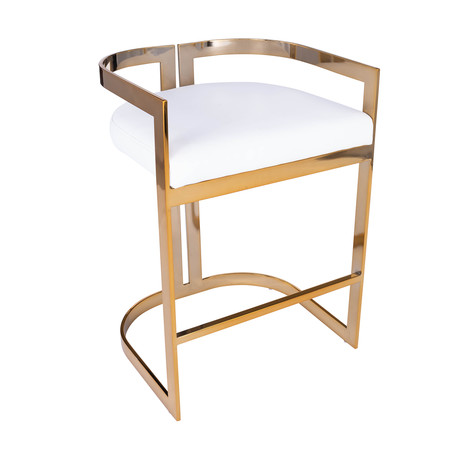Alessio Gold & White Faux Leather Counter Stool