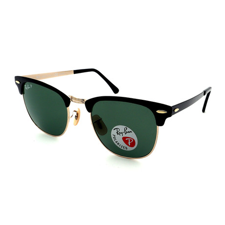 Unisex RB3716-187-58 Clubmaster Polarized Sunglasses // Black + Gold