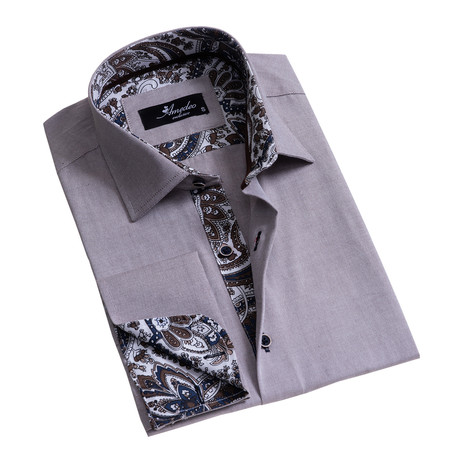 European Made & Designed Reversible Cuff French Cuff Dress Shirt // Style 4 // Gray (S)