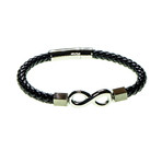 Dell Arte // Gebnune Leather  Bracelet + Gold Plated  Infinity Sigh  //Black Silver