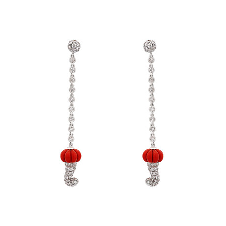 Chantecler 18k White Gold Diamond + Coral Earrings // Pre-Owned