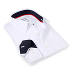 Solid Dress Shirt // 6-Way Stretch // White + Dark Navy (L)