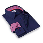 Solid Dress Shirt // 6-Way Stretch // Navy + Burgundy (S)