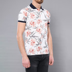 Tropical Floral Printed Polo Shirt // White (2XL)