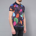 Leaf Print Polo Shirt // Purple (M)