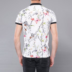 Floral Printed Polo Shirt // Ecru (2XL)